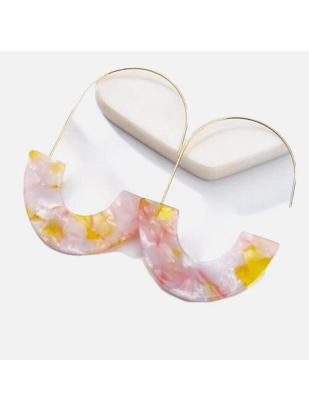 NWT Baublebar Faidra Pink Multi Gold Lucite Drop Earrings